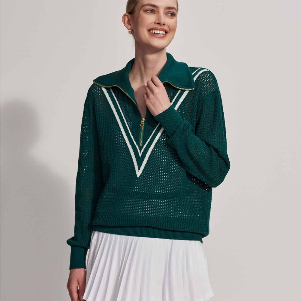 Varley Savannah Forest Green & White Knit Pullover | S - Picture 8 of 8